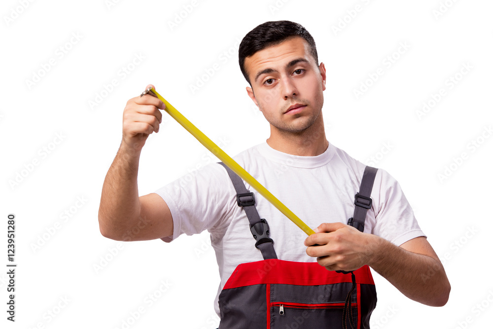 Young man in industrial concept isolated on white Young man in industrial concept isolated on white