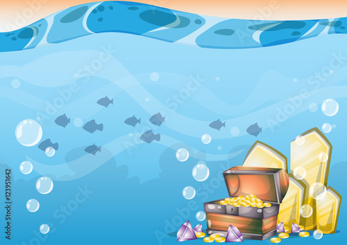cartoon vector underwater treasure background with separated layers for game art and animation game design asset in 2d graphic