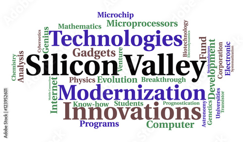 Silicon Valley word cloud. Innovations concept.