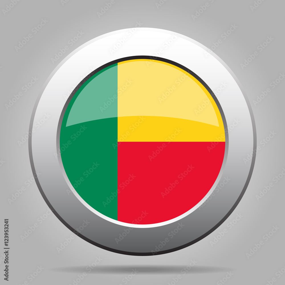 Flag of Benin. Shiny metal gray round button. Flag of Benin. Shiny metal gray round button.