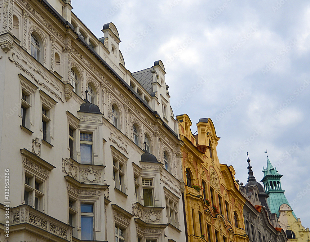 Fototapeta premium Beautiful old houses in historic part of Prague,Czech Republic.