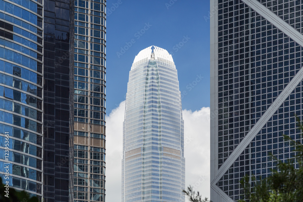 International Finance Centre (IFC) and other skyscrapers in Central, Hong Kong Island, Hong Kong, China.