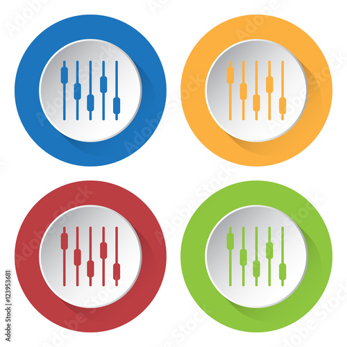 Four round color icons. Equalizer symbol.