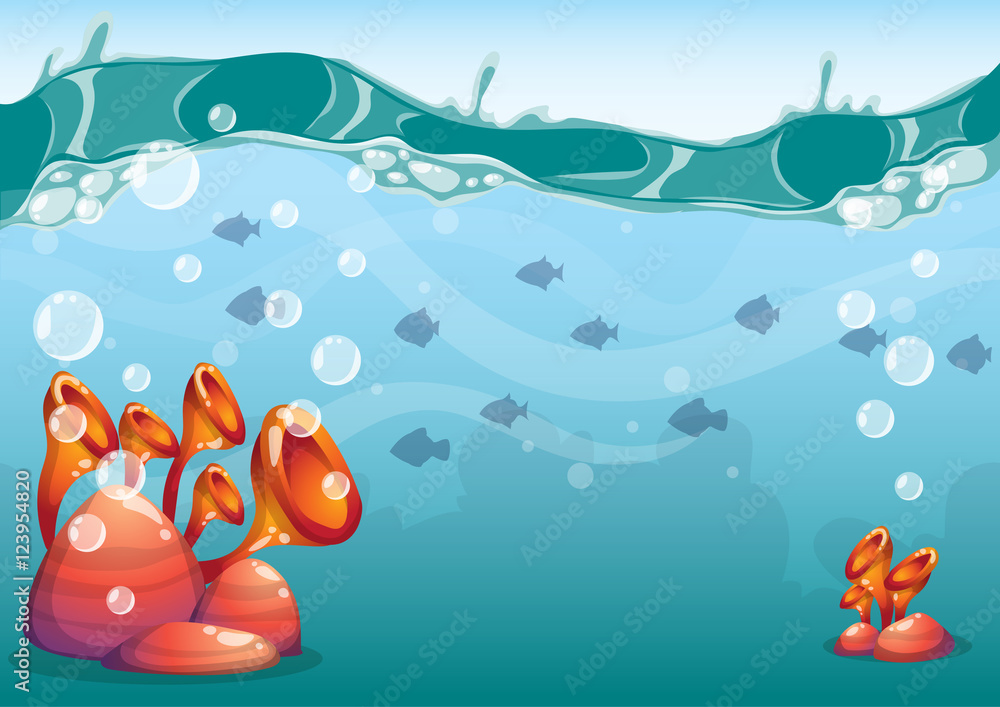 Naklejka premium cartoon vector underwater background with separated layers for game art and animation game design asset in 2d graphic