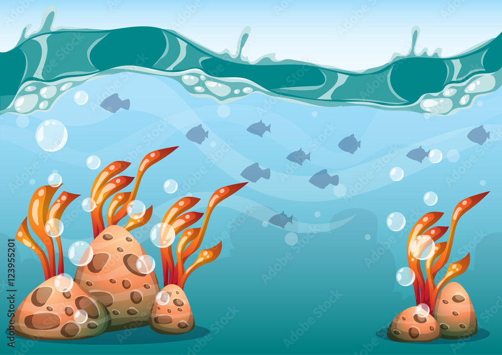 cartoon vector underwater background with separated layers for game art and animation game design asset in 2d graphic