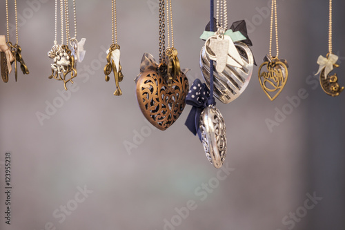 Set of different shape pendants made of metal