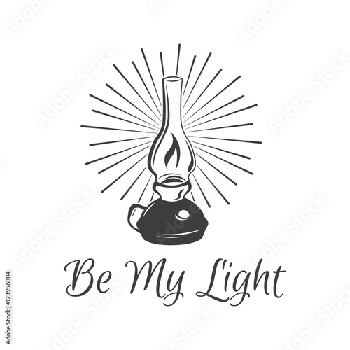 Kerosene lamp. Vintage paraffin lamp. Doodle style. Isolated on white. Vector Illustration