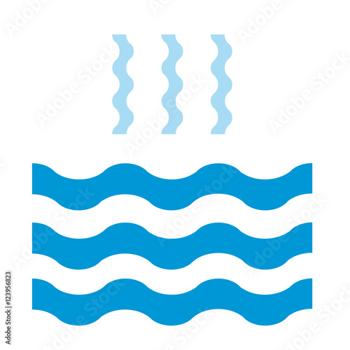 Abstract waves of water and evaporation flat icon. Blue. Raster illustration