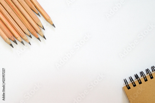 Wood made drawing pencils on white background