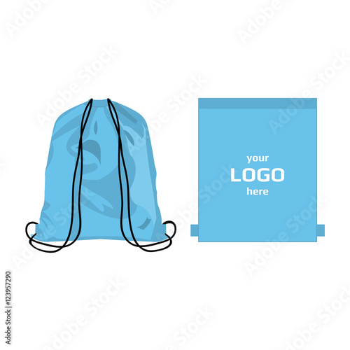 Drawstring sport bag baby blue color, place for logo isolated vector on the white background