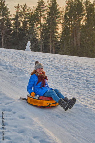 Happy Young Woman Sleigh Ride