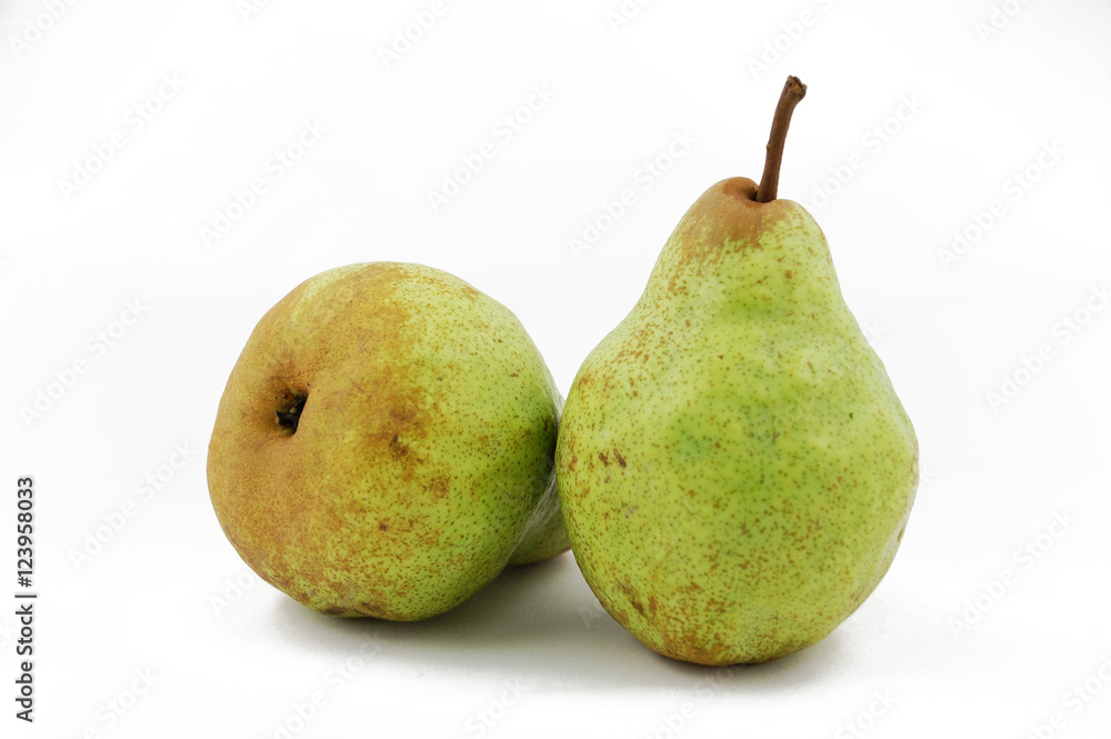 Pear fruits, Packham or Bartlett, home grown, organic, isolated on white background Pear fruits, Packham or Bartlett, home grown, organic, isolated on white background