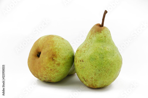 Pear fruits, Packham or Bartlett, home grown, organic, isolated on white background