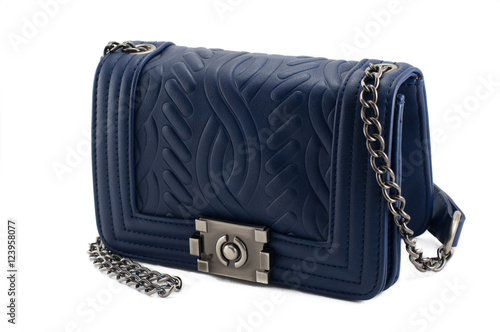 Blue women's handbag on a white background