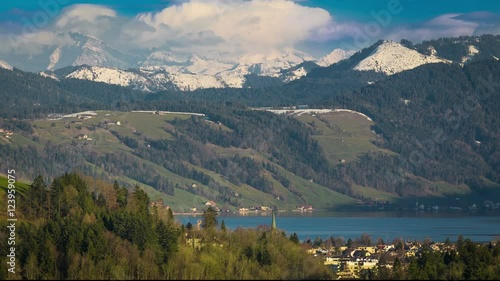 View to Swiss Alps, Eagerisee and Unteraegeri, Central Switzerland, Time lapse
 photo