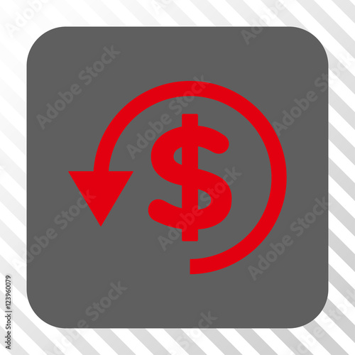 Chargeback interface icon. Vector pictograph style is a flat symbol centered in a rounded square button, red and gray colors, hatched diagonally transparent background.