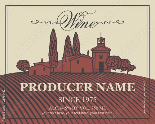wine labels set with a landscape of vineyards