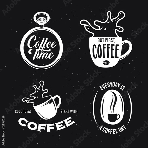 Coffee related quotes set. Vector vintage illustration.