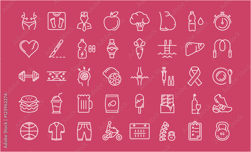 Set Vector Flat Line Icons Slimming Set Vector Flat Line Icons Slimming