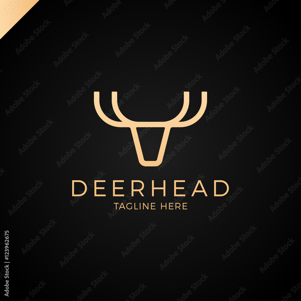 The line logo is minimalist in the form of a deer head with antlers The line logo is minimalist in the form of a deer head with antlers