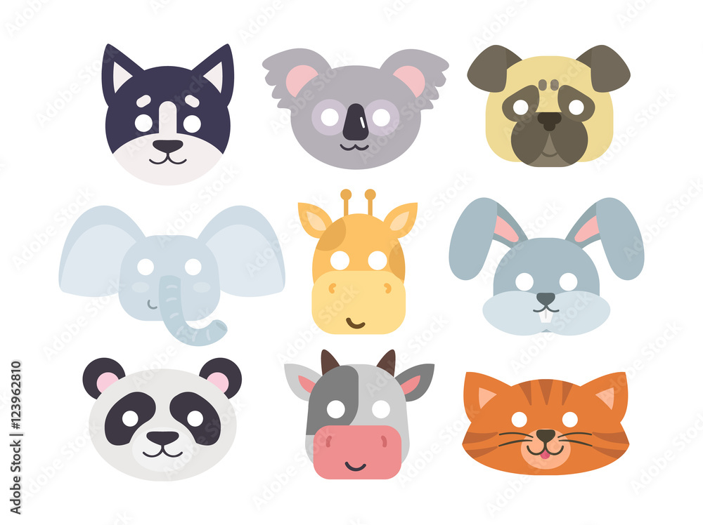 Animals carnival mask vector set.