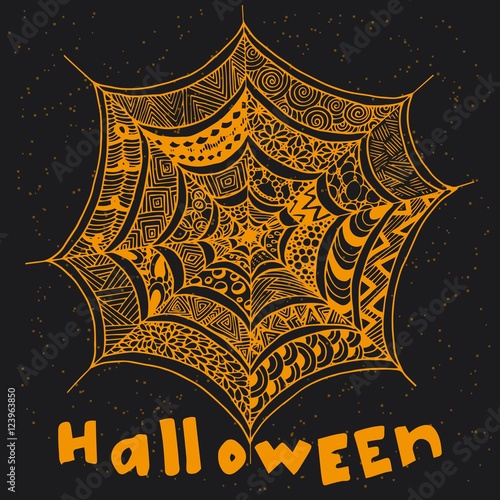 Hand drawn spider's web in doodle style