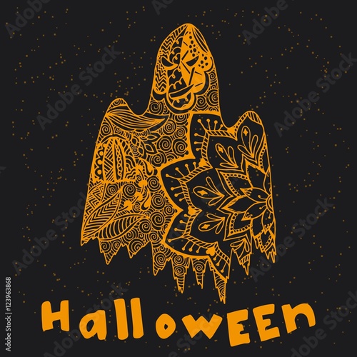 Hand drawn ghost in doodle style.