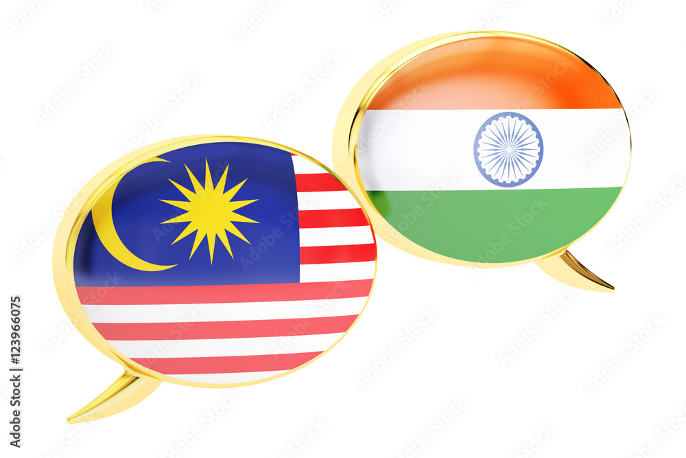 Obraz premium Speech bubbles, Malaysian-Indian translation concept. 3D renderi