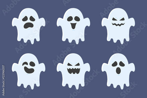 Halloween ghost character collection with expressions. Vector illustration