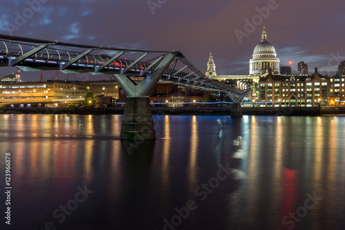 Night cityscape of St. Paul's Cathedral from Thames river, London, England, Great Britain