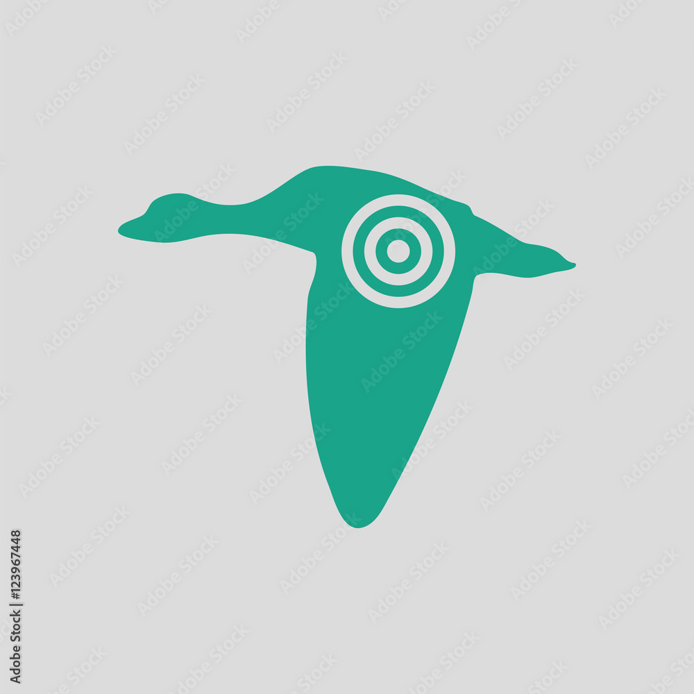 Flying duck  silhouette with target  icon