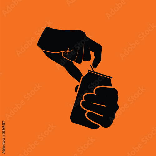 Human hands opening aluminum can icon