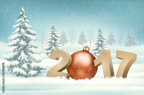 Christmas background with a 2017 and a bauble. Vector.