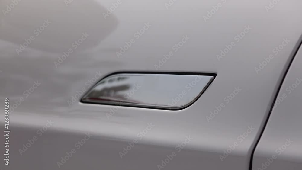 CLOSE UP: Tesla automatic electric car door opening system and handle vanishing CLOSE UP: Tesla automatic electric car door opening system and handle vanishing