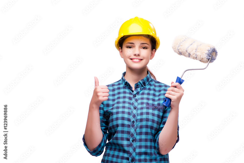 Young woman in industrial concept isolated on white Young woman in industrial concept isolated on white