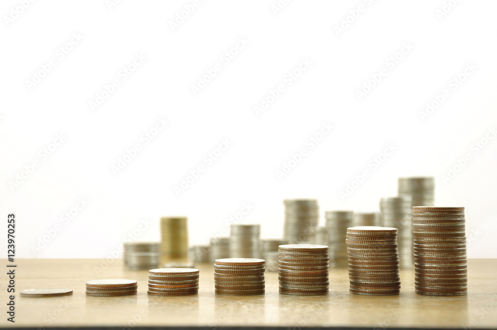 Saving money concept preset by money coin stack growing business Saving money concept preset by money coin stack growing business