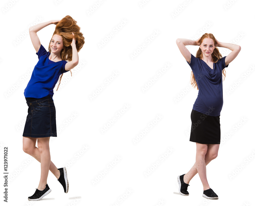 Pregnant woman in composite image isolated on white Pregnant woman in composite image isolated on white