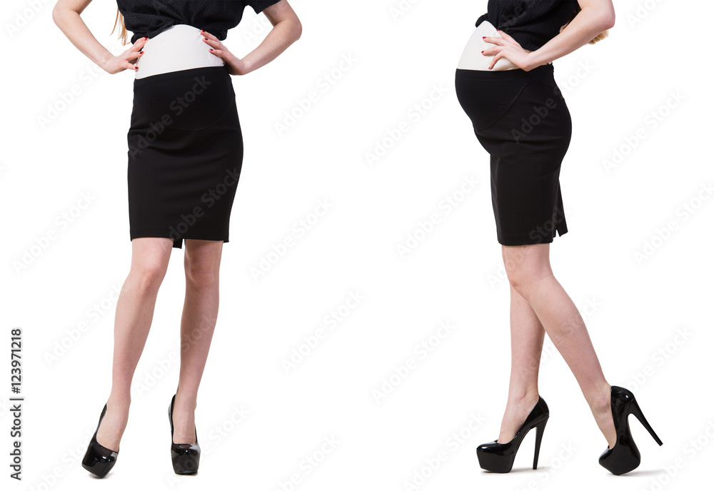 Pregnant woman in composite image isolated on white