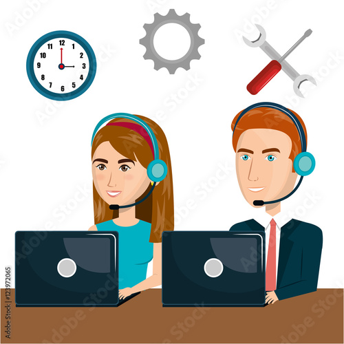 customer service agent working online vector illustration design