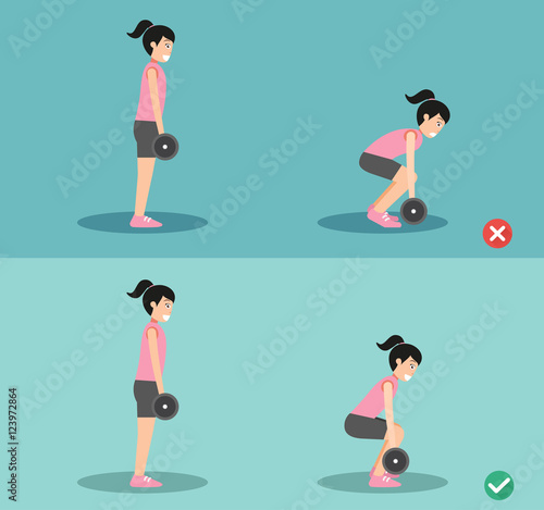 Woman wrong and right deadlift posture