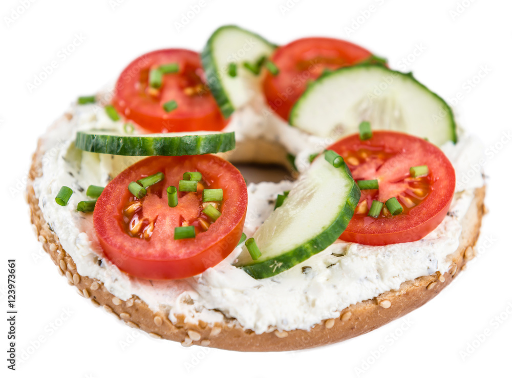 Fresh made cream cheese Bagel (isolated on white)