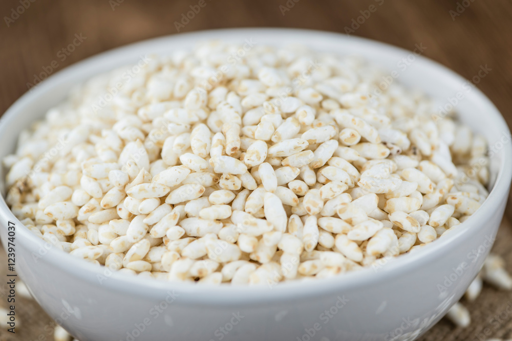 Old wooden table with puffed Rice Old wooden table with puffed Rice