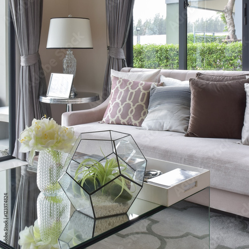 luxury earth tone color pillows on sofa in living room