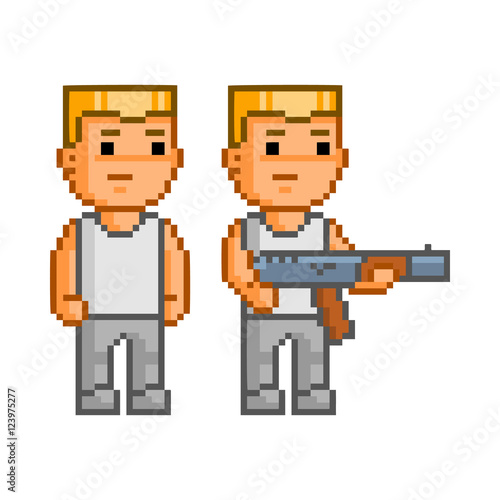 Vector pixel art armed soldier