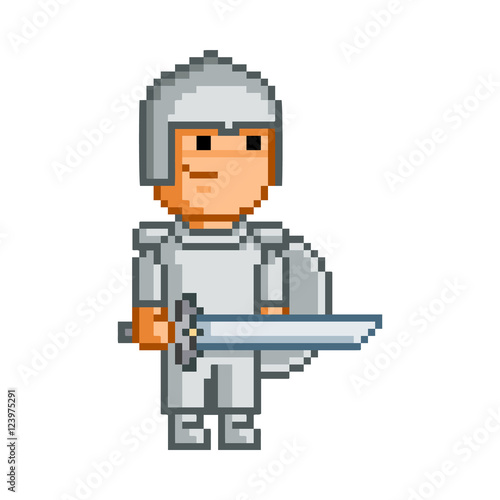 Vector 8 bit pixel hero for game.