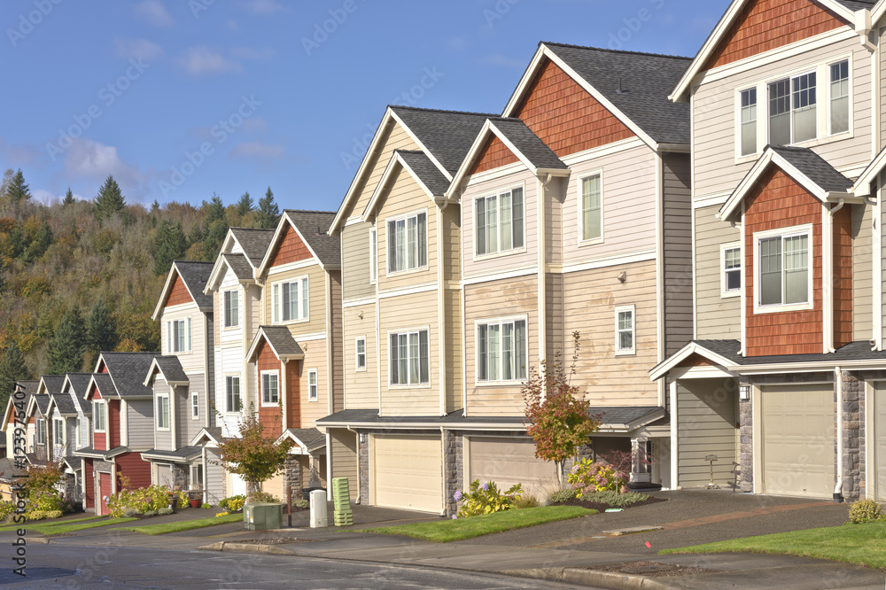 Family homes in a row Oregon.