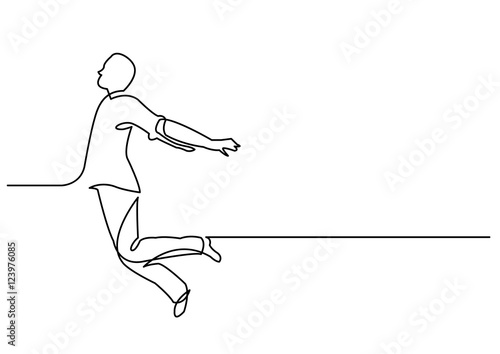 continuous line drawing of happy jumping man