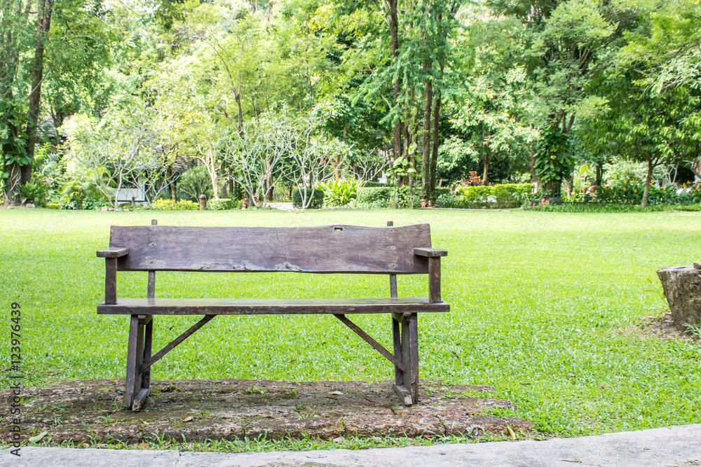 Wooden park bench in the garden