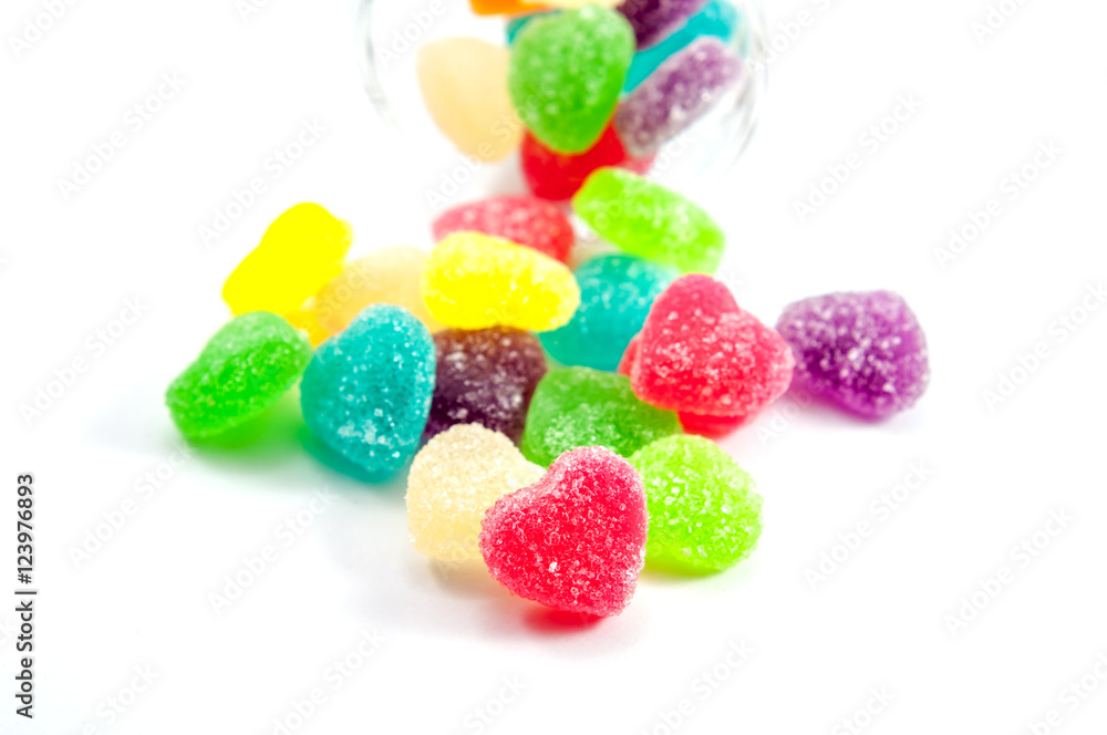 Colorful mix jelly fruits on white background Colorful mix jelly fruits on white background