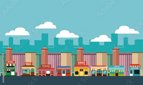 cityscape buildings skyline background vector illustration design